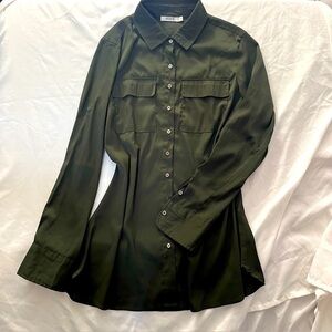 Ricki's Olive Green Silky Tunic Blouse | Roll Tab Sleeve Workwear | Size 6